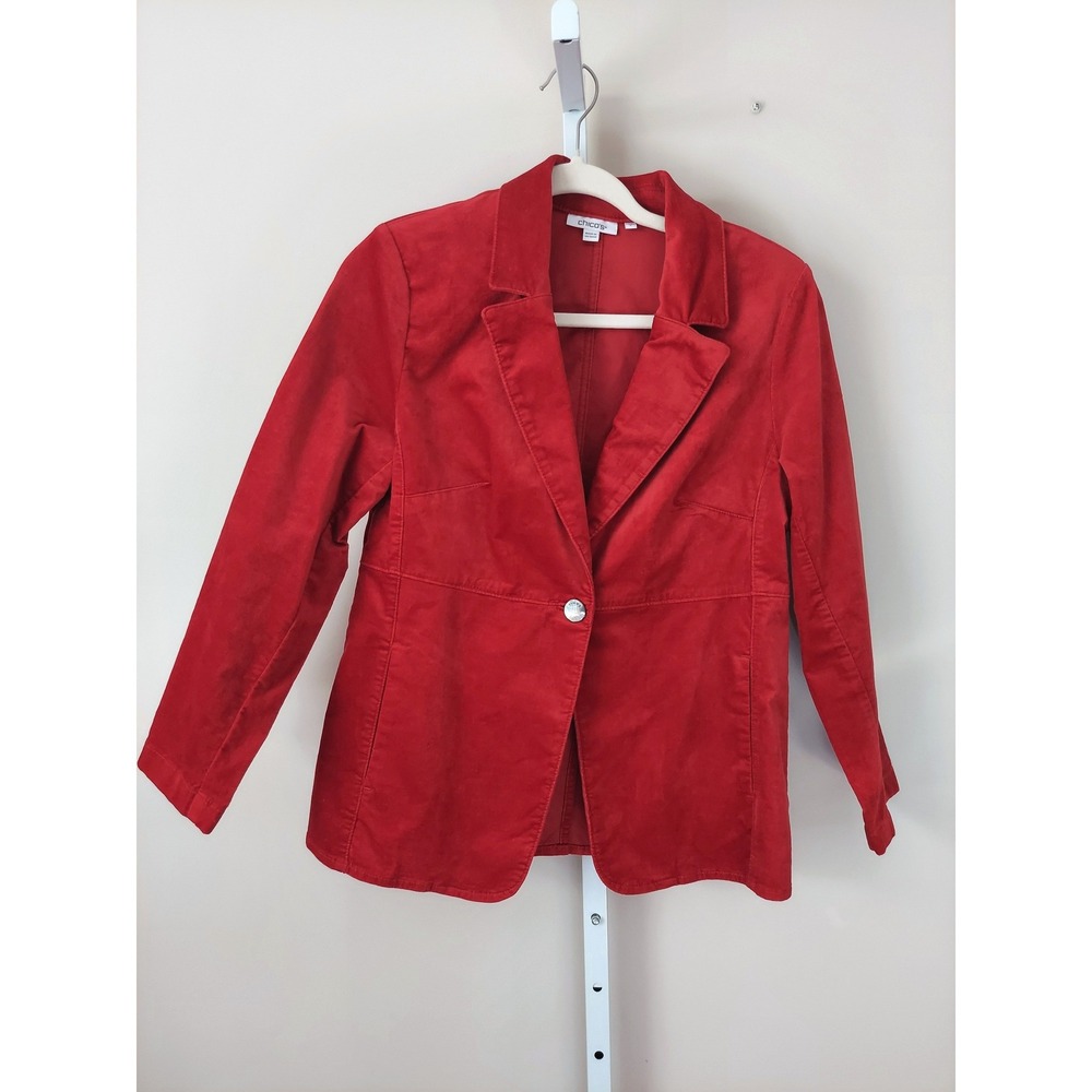 Chicos Red Cotton Modal Blend Single Button Blazer Jacket Size 6 Office Business